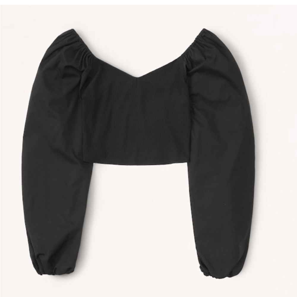 Abercrombie and Fitch black puff sleeve crop top